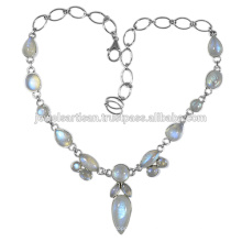 Großhandelspreis Regenbogen Moonstone 925 Sterling Silber Halskette Schmuck